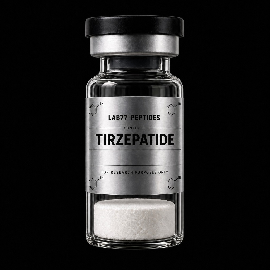 A Lab77 Peptides vial: the Lab77 label on the real product